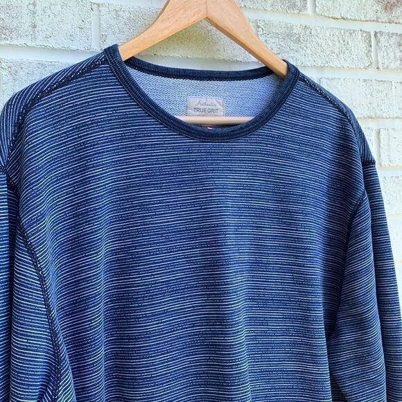 True Grit California 100% cotton blue striped sweatshirt thick teeshirt men’s XL - Picture 2 of 8